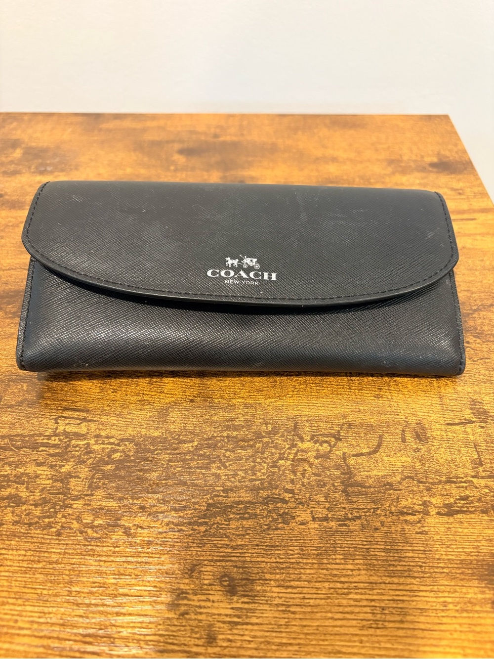 Coach New York Black Saffiano Leather Envelope Flap Wallet